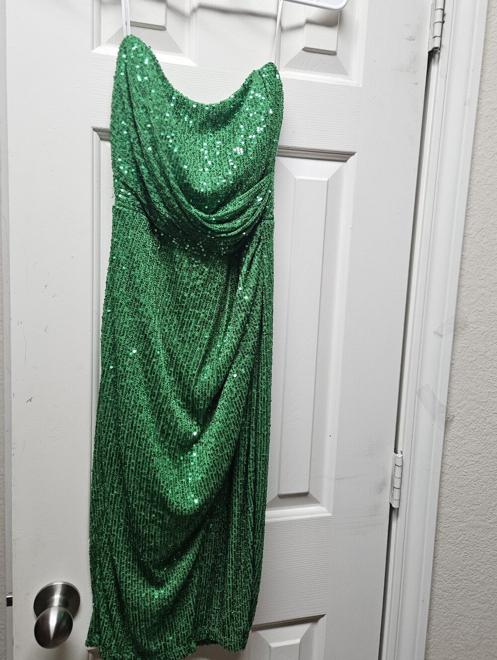 Fashion Nova Green Sequin Strapless Draped Midi Dress Sz. Small